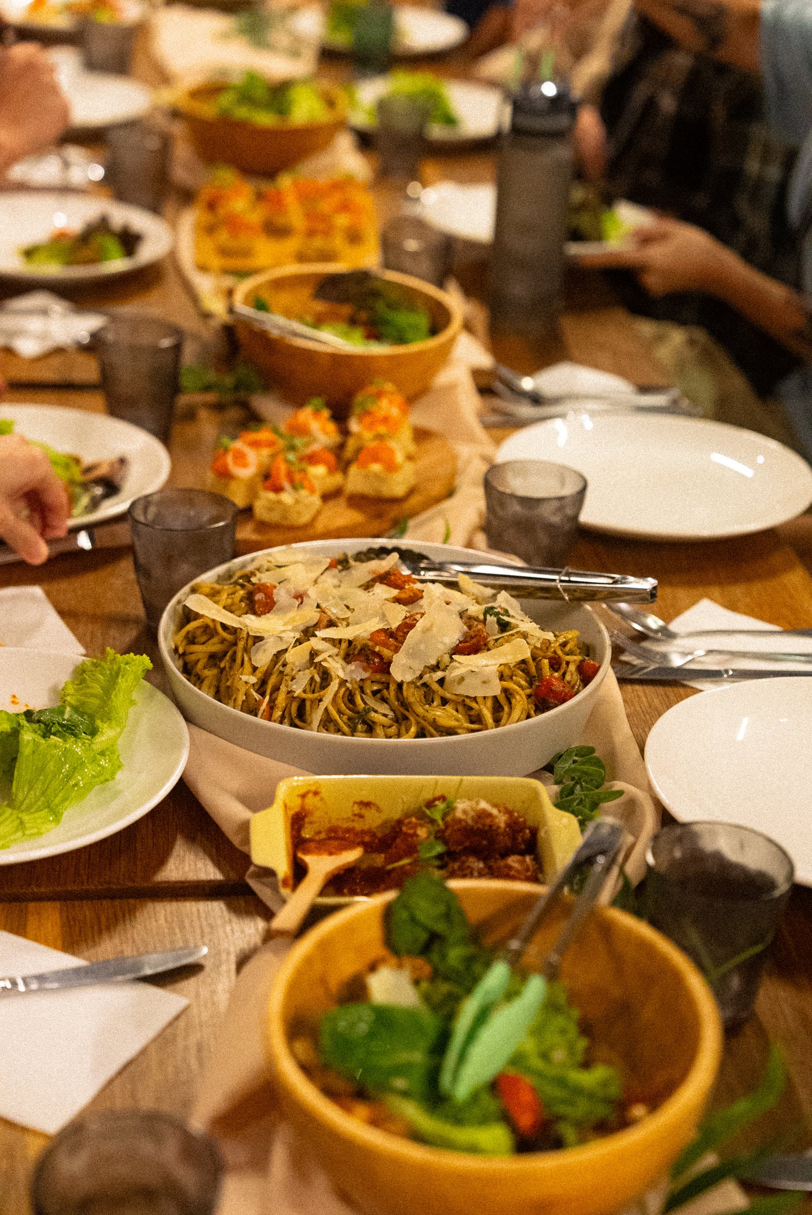 Food spread on long table